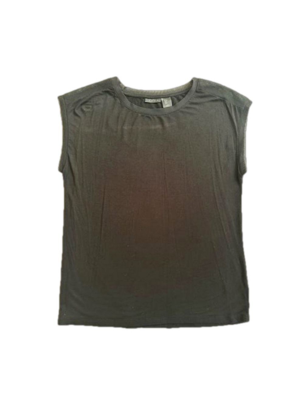 TAHARI Black Short Sleeve Blouse Mesh Detail Small
